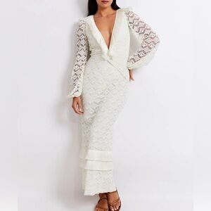 PatBO Deep V Lace Long Sleeve Dress